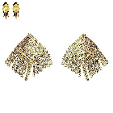 Fashionable Dangly Dia Rhinestone Clip Earrings SLECM249