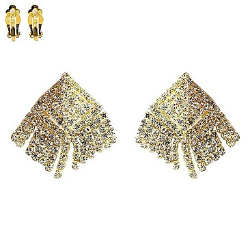 Fashionable Dangly Dia Rhinestone Clip Earrings SLECM249