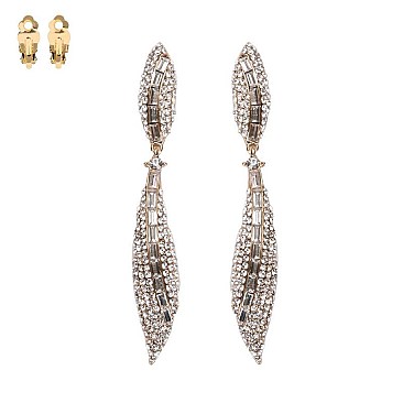 2-TONE RHINESTONES DROP CLIP EARRINGS