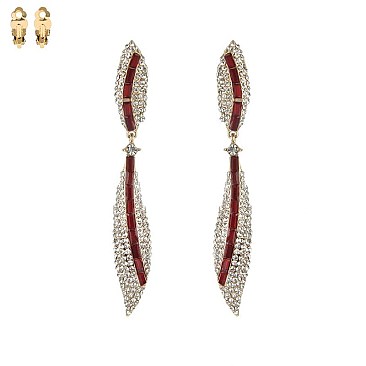 2-TONE RHINESTONES DROP CLIP EARRINGS