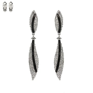 2-TONE RHINESTONES DROP CLIP EARRINGS