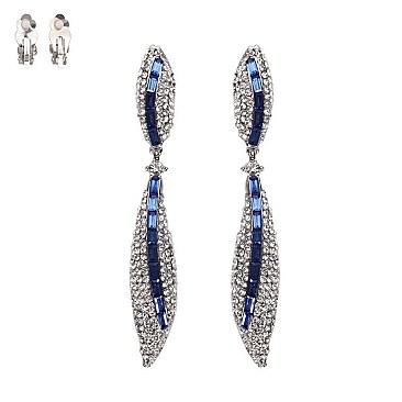 2-TONE RHINESTONES DROP CLIP EARRINGS