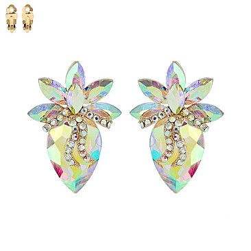 Large 2 inch MARQUISE GEM STONE CLIP EARRINGS