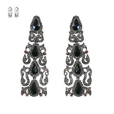 GEM STONES DROP CLIP EARRINGS