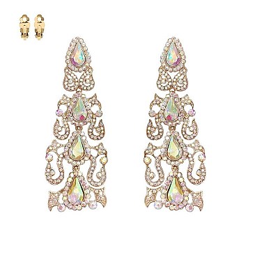 GEM STONES DROP CLIP EARRINGS