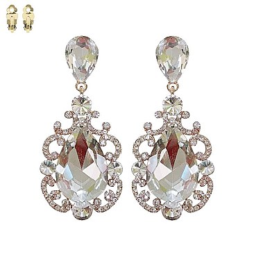 CHANDELIER STONE CLIP EARRINGS