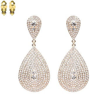 TEAR DROP GEM STONES CLIP EARRINGS