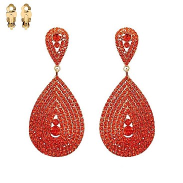 TEAR DROP GEM STONES CLIP EARRINGS