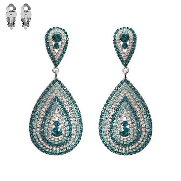 TEAR DROP GEM STONES CLIP EARRINGS