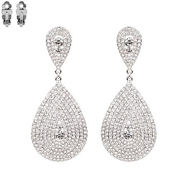TEAR DROP GEM STONES CLIP EARRINGS