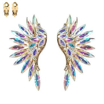 MARQUISE CRYSTAL ANGEL WING CLIP EARRINGS