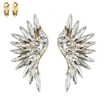 MARQUISE CRYSTAL ANGEL WING CLIP EARRINGS