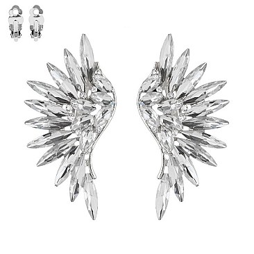 MARQUISE CRYSTAL ANGEL WING CLIP EARRINGS