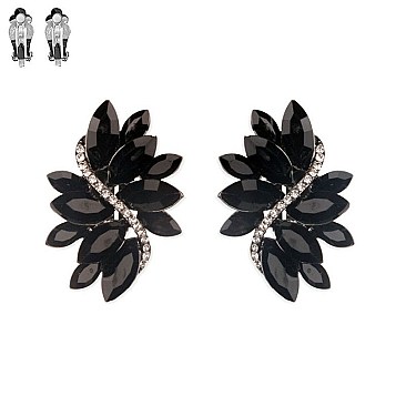 Large 2 inch Marquise Gem Leaf Clip Earrings