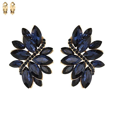 Large 2 inch Marquise Gem Leaf Clip Earrings