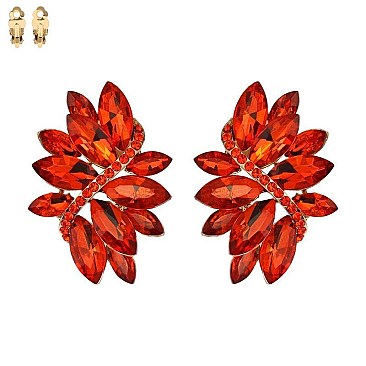 Large 2 inch Marquise Gem Leaf Clip Earrings