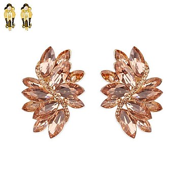 Large 2 inch Marquise Gem Leaf Clip Earrings