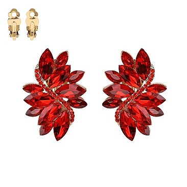 Large 2 inch Marquise Gem Leaf Clip Earrings