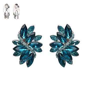 Large 2 inch Marquise Gem Leaf Clip Earrings