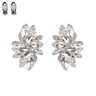 Large 2 inch Marquise Gem Leaf Clip Earrings