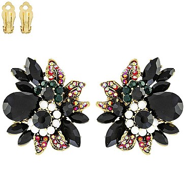 FASHION FLOWER METAL/STONE CLIP EARRING