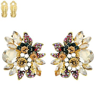 FASHION FLOWER METAL/STONE CLIP EARRING