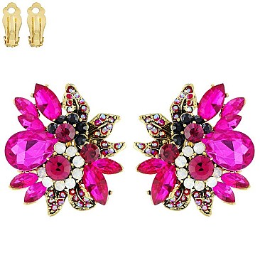 FASHION FLOWER METAL/STONE CLIP EARRING