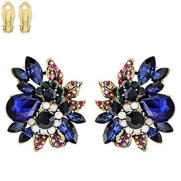 FASHION FLOWER METAL/STONE CLIP EARRING