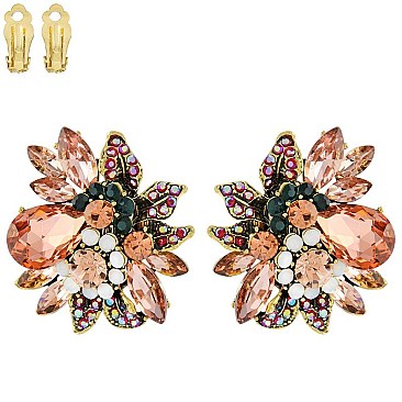 FASHION FLOWER METAL/STONE CLIP EARRING