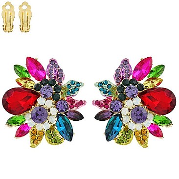 FASHION FLOWER METAL/STONE CLIP EARRING