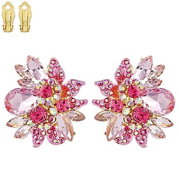 FASHION FLOWER METAL/STONE CLIP EARRING