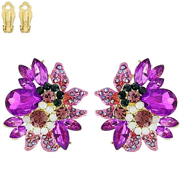 FASHION FLOWER METAL/STONE CLIP EARRING