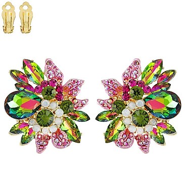 FASHION FLOWER METAL/STONE CLIP EARRING