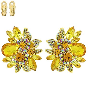 FASHION FLOWER METAL/STONE CLIP EARRING