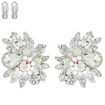 FASHION FLOWER METAL/STONE CLIP EARRING