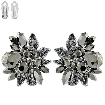 FASHION FLOWER METAL/STONE CLIP EARRING