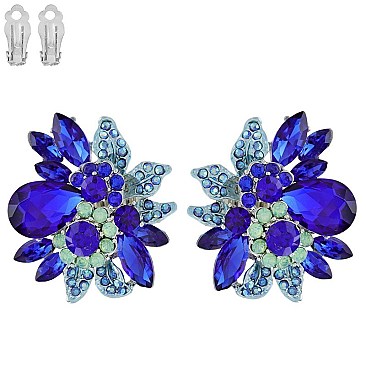 FASHION FLOWER METAL/STONE CLIP EARRING