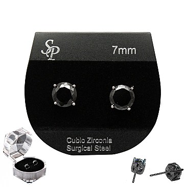 Stud Earrings 7MM CZ  with Box SLECZ1757