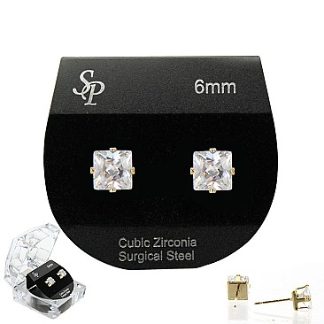 Stud Earrings 6MM CZ Square with Box SLECZ1761