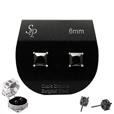 Stud Earrings 6MM CZ Square with Box SLECZ1761