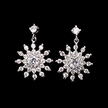 SNOWFLAKE CRYSTAL CZ DANGLY POST EARRING SLECZ6335