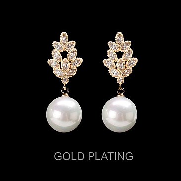 CRYSTAL CZ DROP PEARL POST EARRINGS