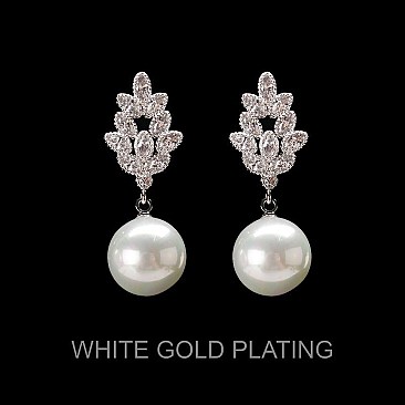 CRYSTAL CZ DROP PEARL POST EARRINGS