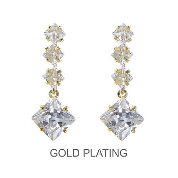DANGLY PLATED POST CZ EARRING