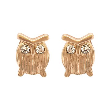 Fashioanble Sm Metal Owl Post Earring with Stone Eyes SLEE0497