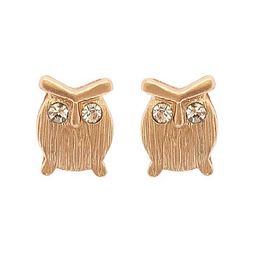 Fashioanble Sm Metal Owl Post Earring with Stone Eyes SLEE0497