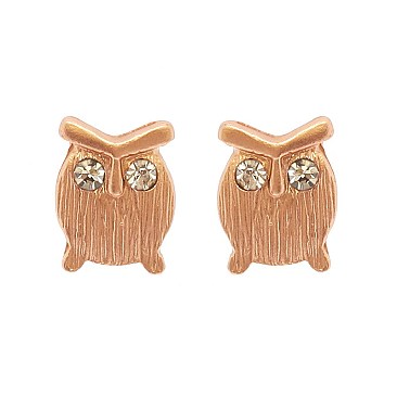 Fashioanble Sm Metal Owl Post Earring with Stone Eyes SLEE0497