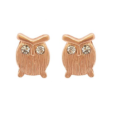 Fashioanble Sm Metal Owl Post Earring with Stone Eyes SLEE0497