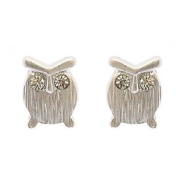 Fashioanble Sm Metal Owl Post Earring with Stone Eyes SLEE0497