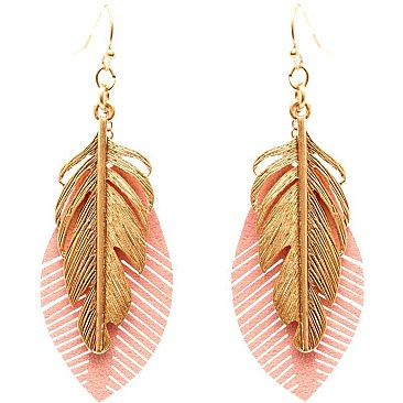EE0543-LP Metal Leaf Leather Earring